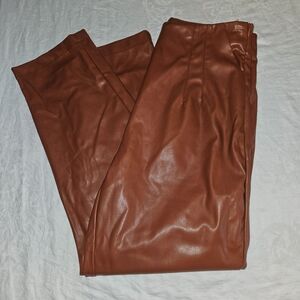 LUSH Brown Cognac Faux Leather Pants Trouser Fall Fashion Size Large